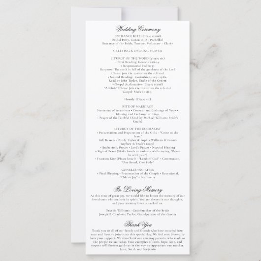 サラ・カソリッ結婚クの式プログラム (裏面)