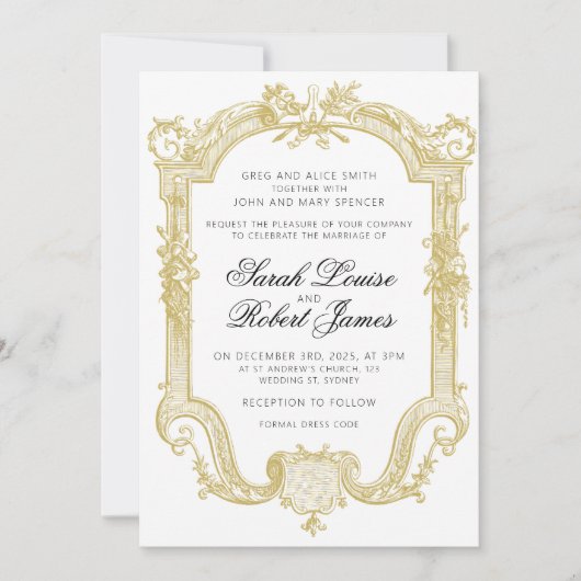 サラ – フォーマル結婚式招待状アンティーク金ゴールド 招待状 (正面)