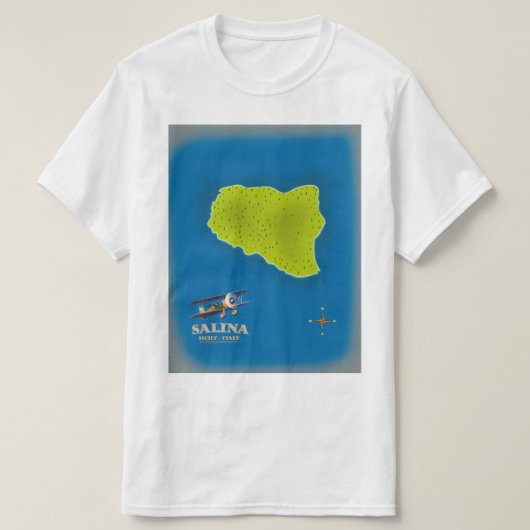 サリナ、シチリアの地図と旅行のポスターの地図 Tシャツ (デザイン正面)