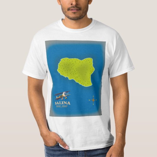サリナ、シチリアの地図と旅行のポスターの地図 Tシャツ (正面)