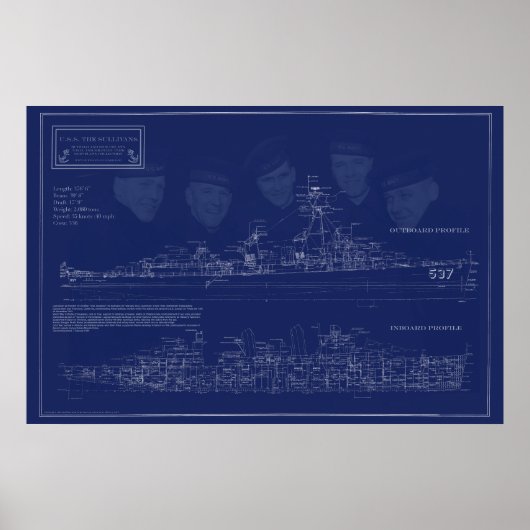 サリバンズ USS 海軍駆逐艦設計図 ポスター (正面)