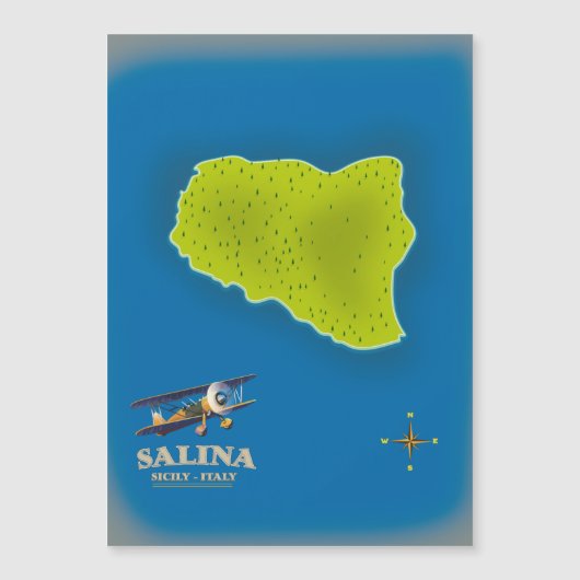 サリーナ、シチリア島地図トラベルポスター地図 (正面)