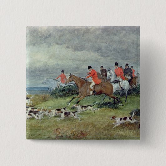 サリー州のキツネ狩り、19世紀 缶バッジ (正面)