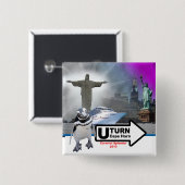 サリー角Pinを円形にするペンギンの正方形 缶バッジ (正面&裏面)