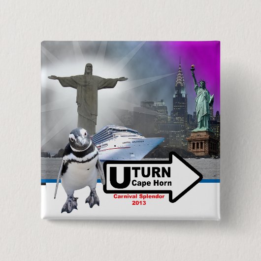 サリー角Pinを円形にするペンギンの正方形 缶バッジ (正面)