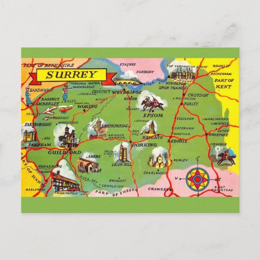 サリー イングランド 地図 ポストカード (正面)