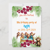 サルいけなファミリー子供の誕生日 招待状 (正面)