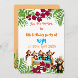 サルいけなファミリー子供の誕生日 招待状