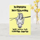 サルおもしろいのアぶら下がったウト誕生日カカスタマイズード カード (黄色い花)