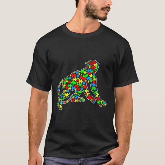 サルおもしろいパズル動物自閉症に対する認識 Tシャツ (正面)