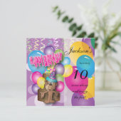 サルおもしろいパープル誕生日パーティー 招待状 (スタンド正面)