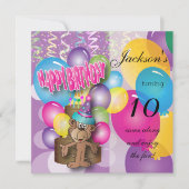 サルおもしろいパープル誕生日パーティー 招待状 (正面)