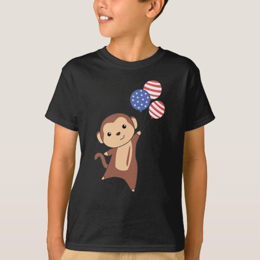 サルおもしろいモンキー7月4日米国国旗 Tシャツ (正面)