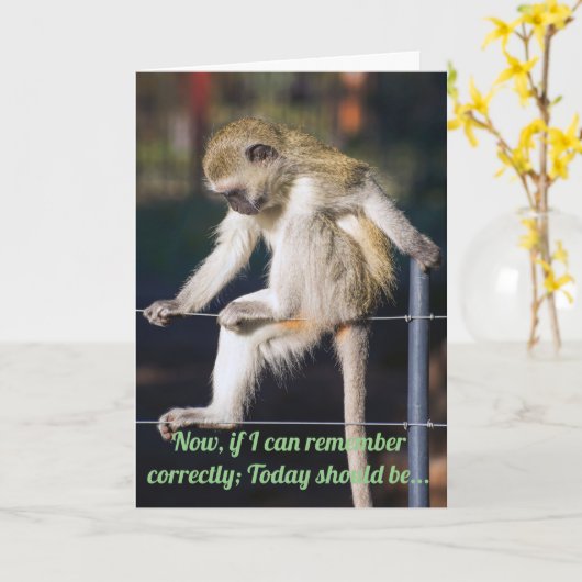 サルおもしろい誕生日 カード (黄色い花)