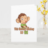 サルおもしろい11歳の誕生日 カード (黄色い花)