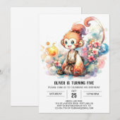 サルお洒落よくはしゃぐ誕生日 招待状 (正面/裏面)