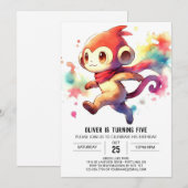 サルお洒落よくはしゃぐ誕生日 招待状 (正面/裏面)