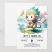 サルお洒落素朴誕生日 招待状 (正面/裏面)