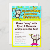 サルがバナナに夢中になる誕生日招待状 招待状 (正面/裏面)