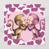 サルがバレンタインのハートをキスするラブカード シーズンカード (正面/裏面)