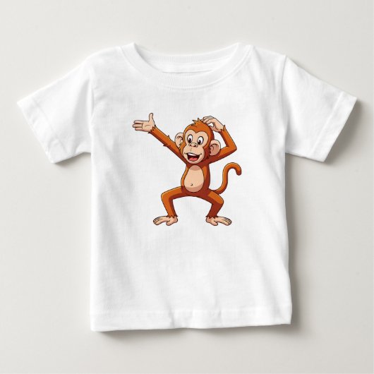 サルがプレゼントをしながら頭をかく ベビーTシャツ (正面)