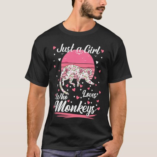 サルが大好きな女の子かわいいサルの子 Tシャツ (正面)