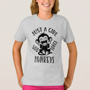 サルが大好きな女の子かわいいサル Tシャツ