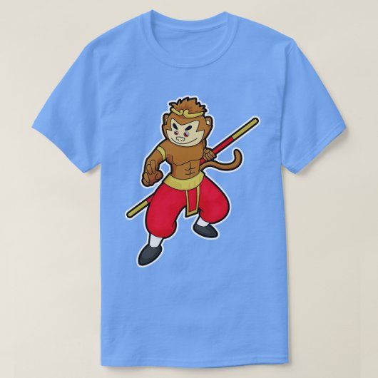 サルが戦士としてスタッフヘッドを持つ Tシャツ (デザイン正面)