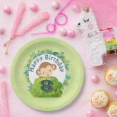 . .サルが茂みの背後からのぞき出す誕生日 ペーパープレート (パーティー)