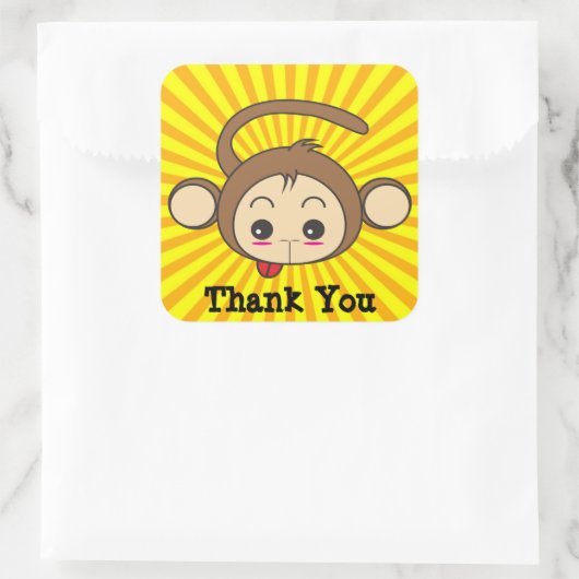 サルすごい顔日が差すこと背景ありがとうありがとう スクエアシール (バッグ)
