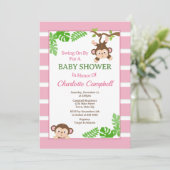 サルちゃんのベビーシャワー招待状、ピンクのサルちゃん 招待状 (スタンド正面)