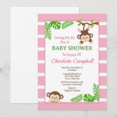 サルちゃんのベビーシャワー招待状、ピンクのサルちゃん 招待状 (正面/裏面)