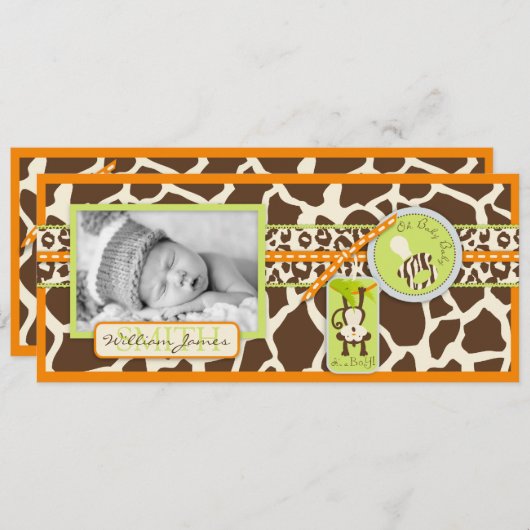 サルとおしゃぶり サファリ柄 出生発表 案内状 (正面/裏面)