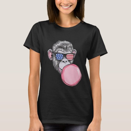 サルとアメリカ国旗のサングラス7月4日の贈り物 Tシャツ (正面)