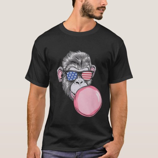 サルとアメリカ国旗のサングラス7月4日の贈り物 Tシャツ (正面)