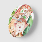 サルとキリンの水彩動物パーソナライズされたたち ラウンド壁時計 (傾斜)