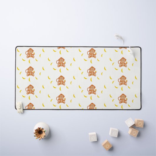 サルとバナナの柄が白 デスクマット (キッズテーブル)