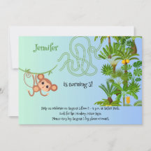 サルとバナナ迷路の誕生日招待状