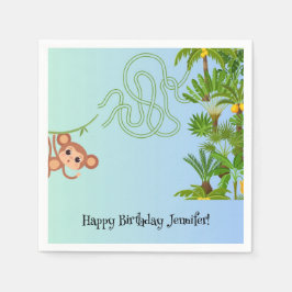 サルとバナナ迷路の誕生日紙ナプキン スタンダードカクテルナプキン