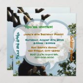 サルとボール、おもしろい誕生日パーティー 招待状 (正面/裏面)