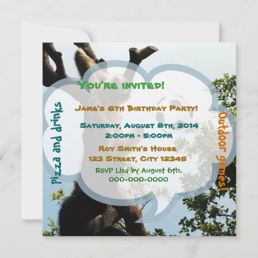 サルとボール、おもしろい誕生日パーティー 招待状 (正面)
