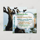 サルとボール、楽しい誕生日パーティー 招待状 (正面/裏面)