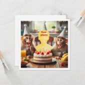 サルと一緒にお子さんの誕生日、サル誕生日 カード (正面/裏面インサイチュ)