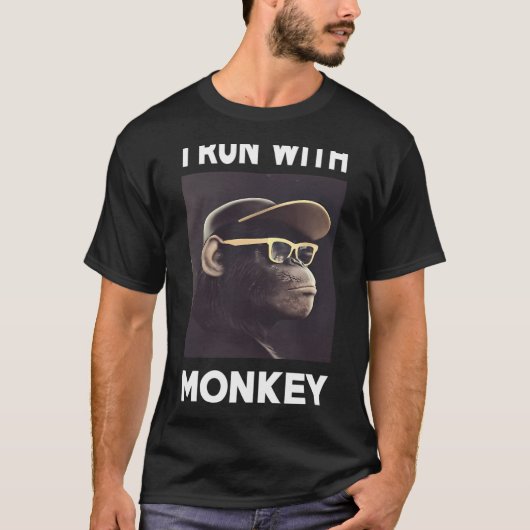 サルと一緒に走るTシャツ 半袖Tシャツ Tシャツ (正面)