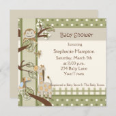 サルと友達のベビーシャワー招待状 招待状 (正面/裏面)