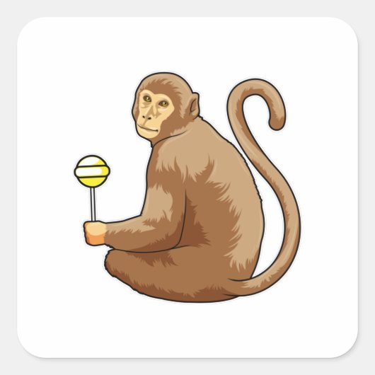 サルと棒つきキャンデー スクエアシール (正面)