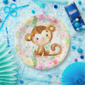 サルと花の女の子の赤ちゃんシャワー紙プレート。 ペーパープレート (パーティー)