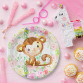 サルと花の女の子の赤ちゃんシャワー紙プレート。 ペーパープレート (パーティー)