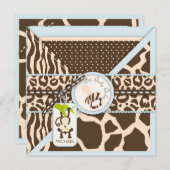 サルのおしゃぶりサファリジャングルのベビーシャワー 招待状 (正面/裏面)