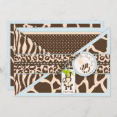 サルのおしゃぶりサファリジャングルのベビーシャワー 招待状 (正面/裏面)